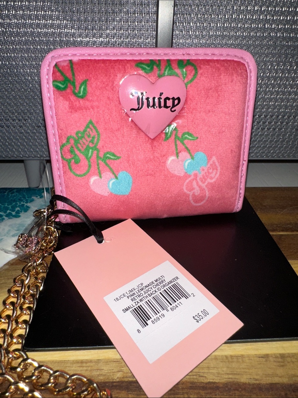 Juicy Couture Pink Velvet Cherry Heart Mini Wallet